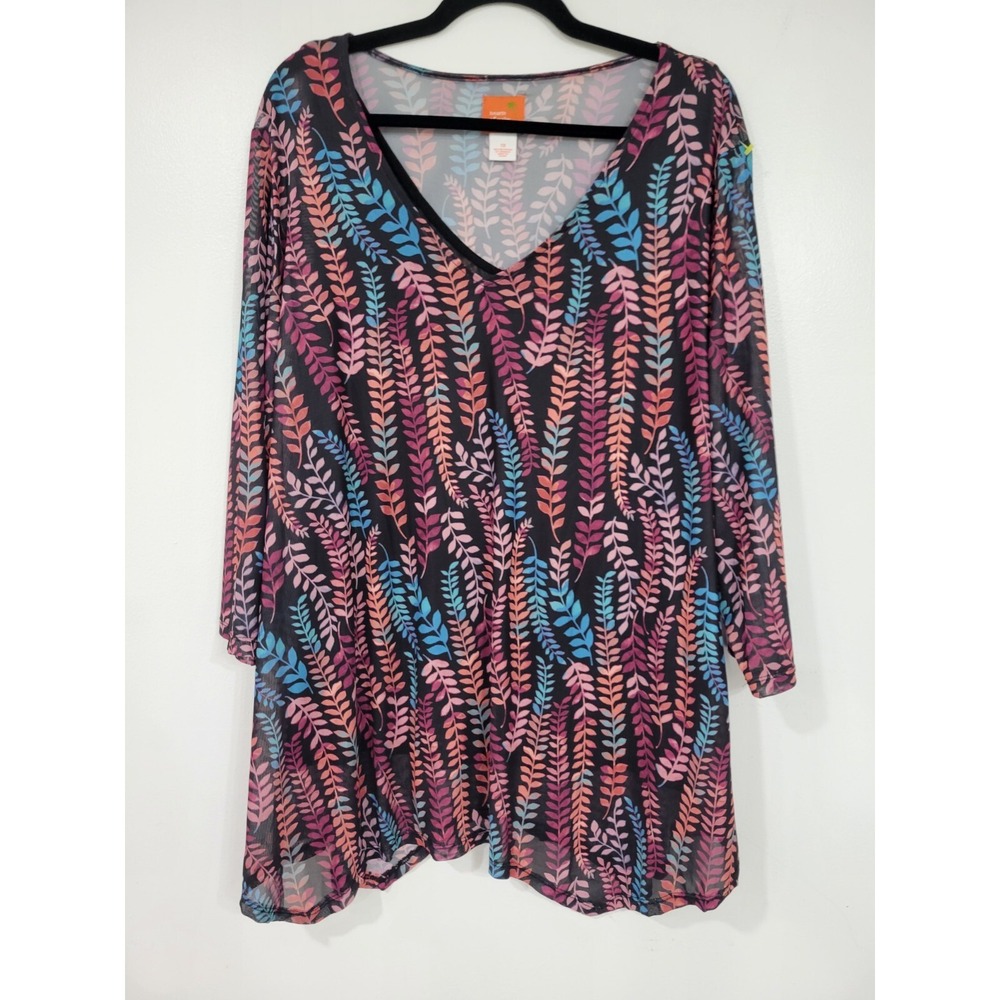 Heart of Palm Women's Sheer‎ Floral Shirt with Black Cami 1X Lightweight